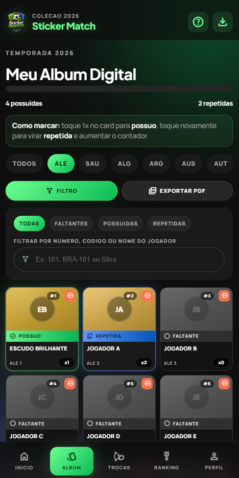 Tela inicial do Sticker Match com progresso, botões de ação e upgrade